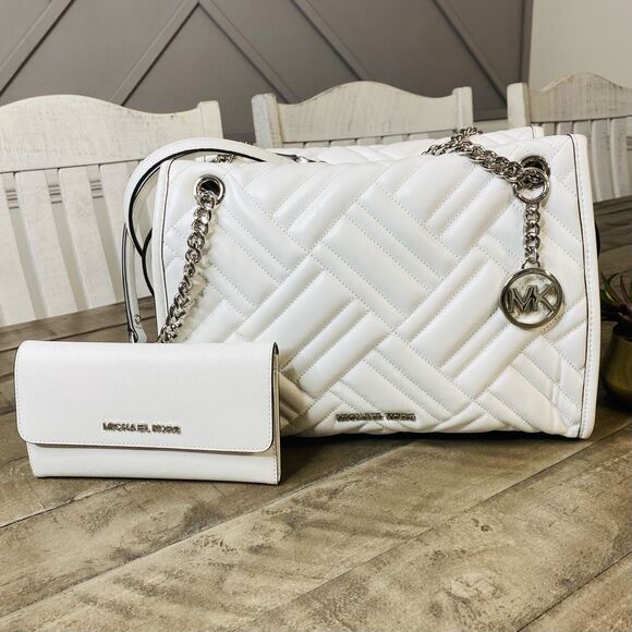 Michael Kors Large KATHY Quilted Handbag and Wallet‎ Optic White BNWT - Picture 2 of 14
